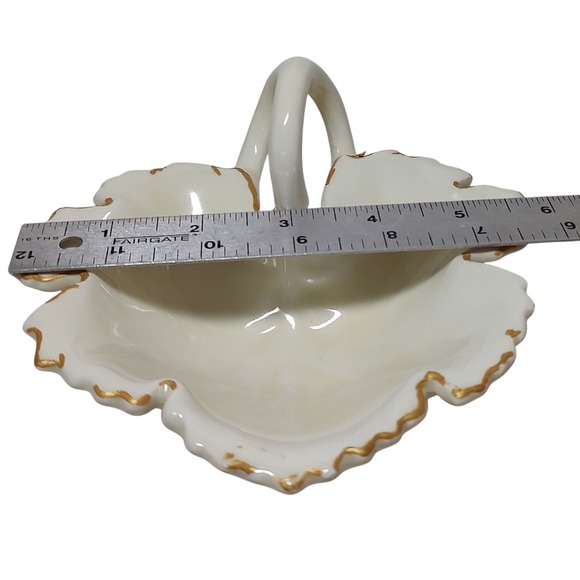 Vintage Candy Dish Porcelain Leaf with Gold Trim Handmade Handle SEE - Picture 10 of 10